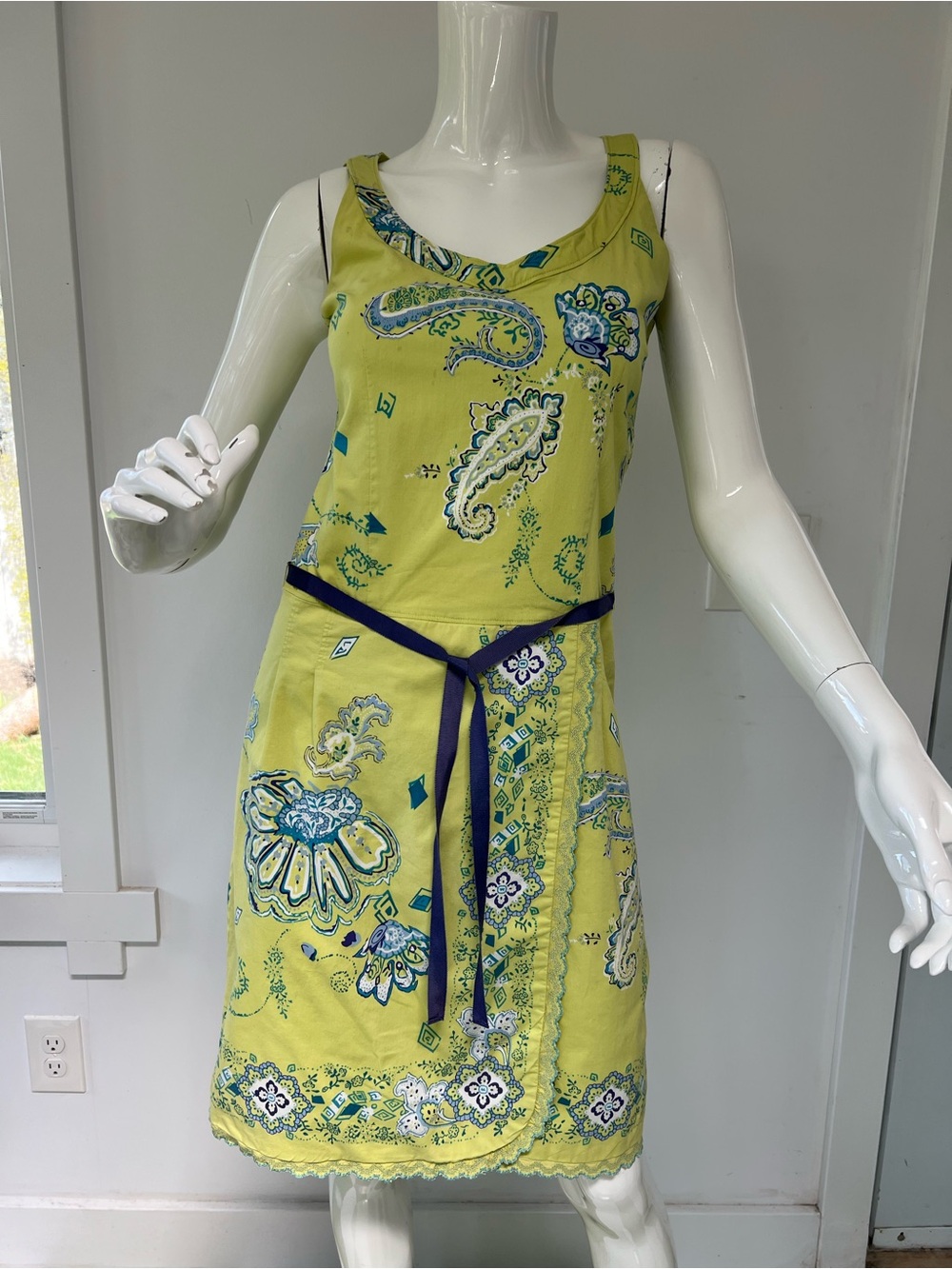 Sleeveless Green Paisley Midi Dress   Tristan& Iseut cotton blend size 4